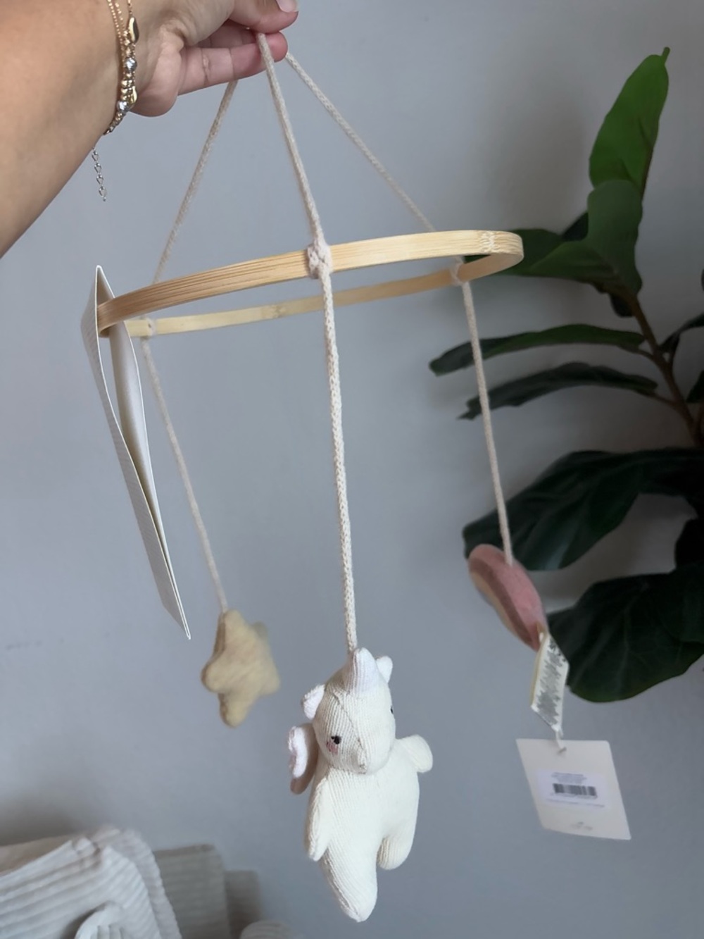 Konges Sloejd Cream Hanging Baby Mobile with Plush Unicorn
